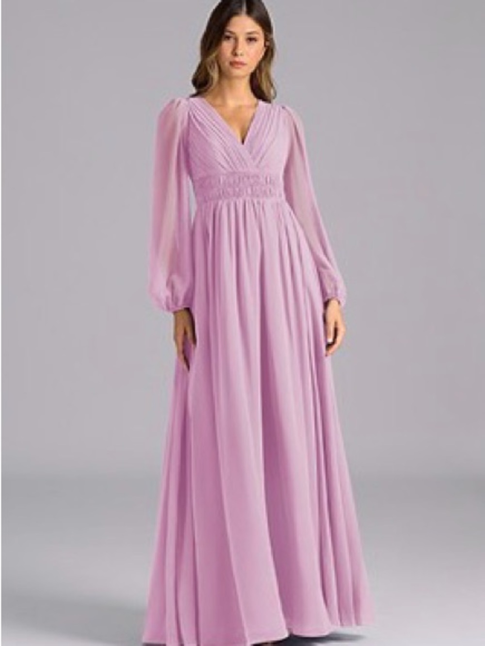 Azazie Lavender Long Sleeve Chiffon Maxi Dress